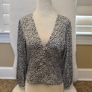 Express Black and White Printed V-Neck Blouse